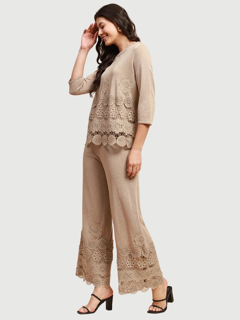 Beige Viscose Relaxed Fit Co-ord Sets