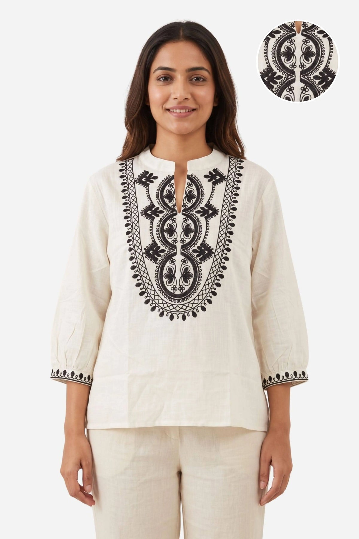 White Embroidered Cotton Top