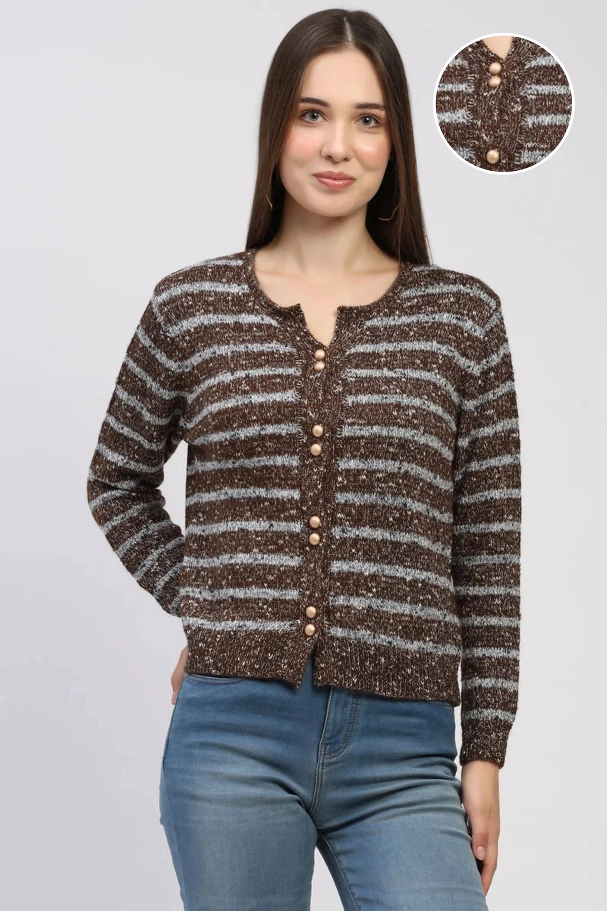 Brown Gold-Button Cardigan