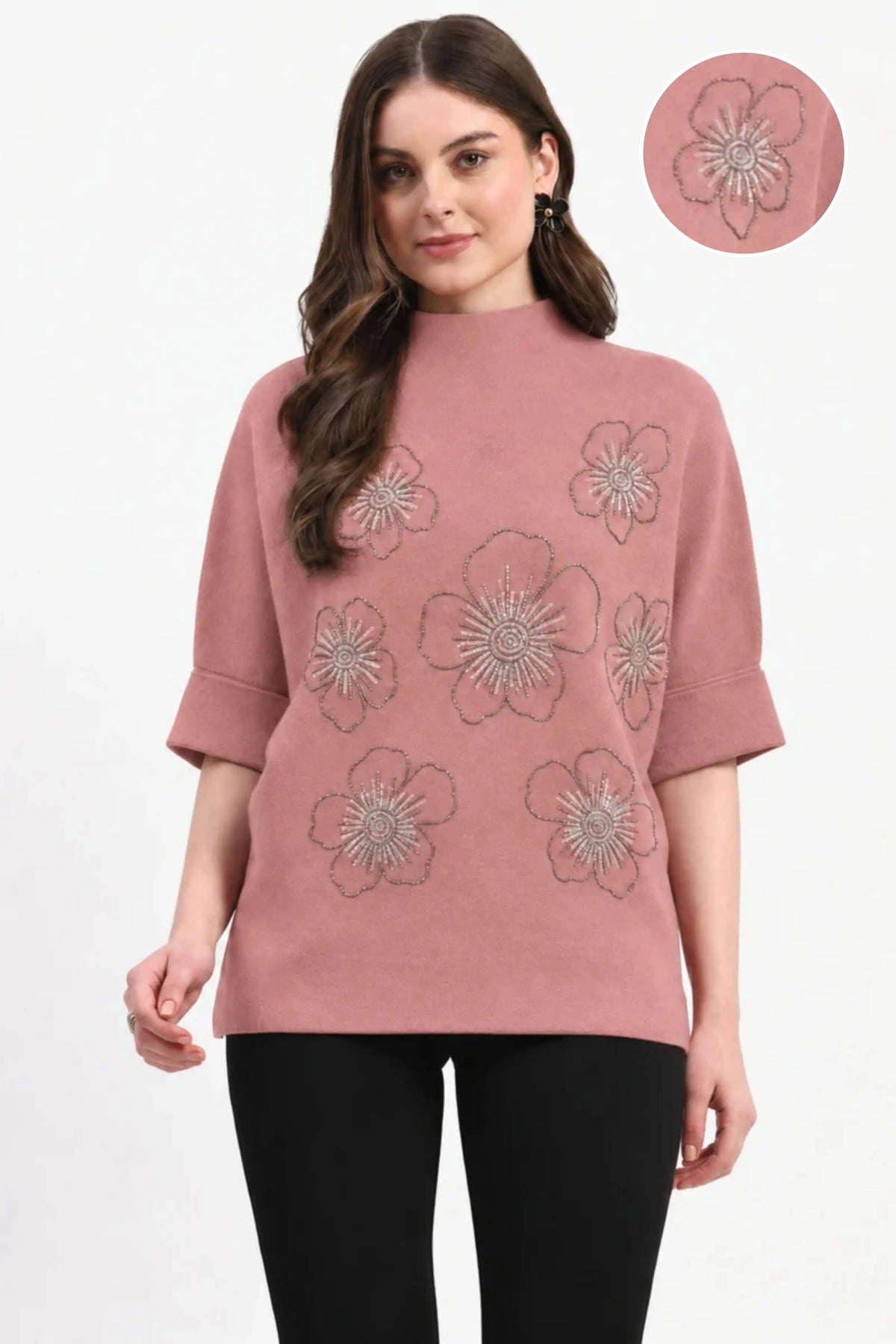 Pink Floral Embellished Pullover