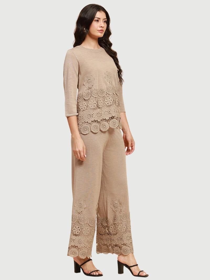 Beige Viscose Relaxed Fit Co-ord Sets