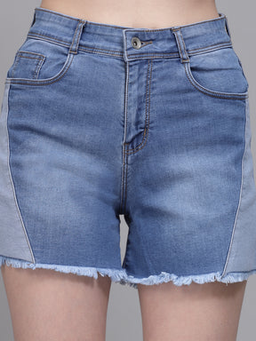 Women Blue Cotton Solid Shorts