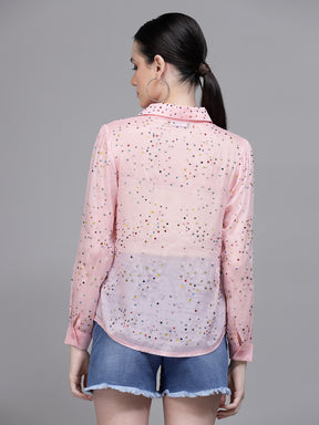 Pink Embellished Collar Neck Shirt