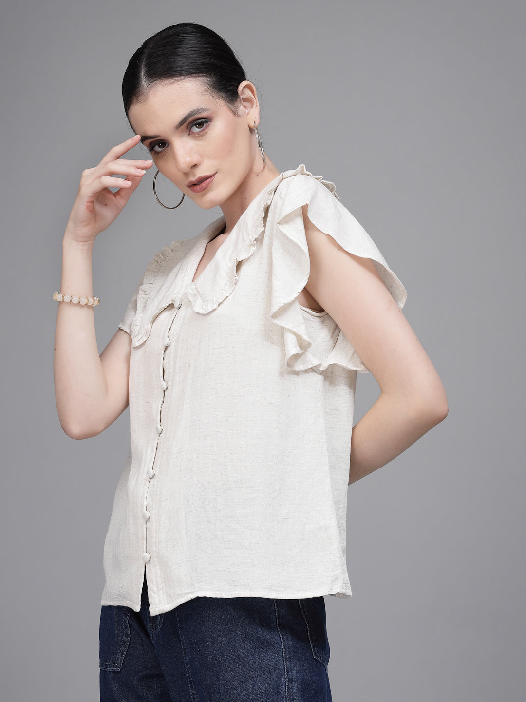 Women Peter Pan Collar Straight Fit Blouson Top