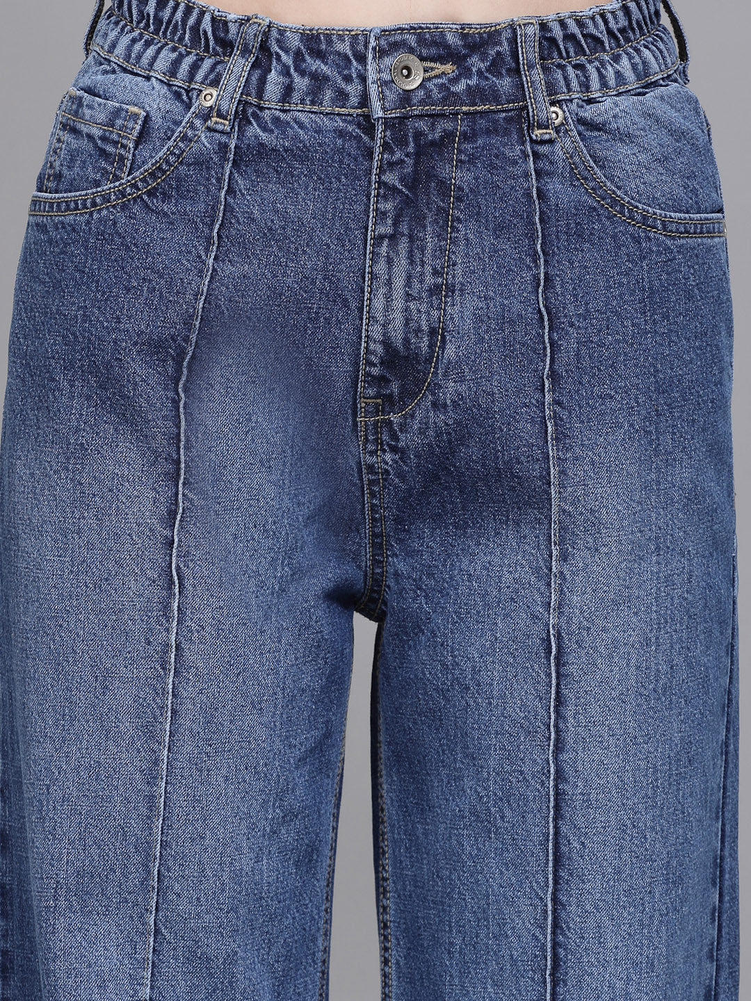 Women Baggy Fit Wide Leg Stretchable Blue Jeans
