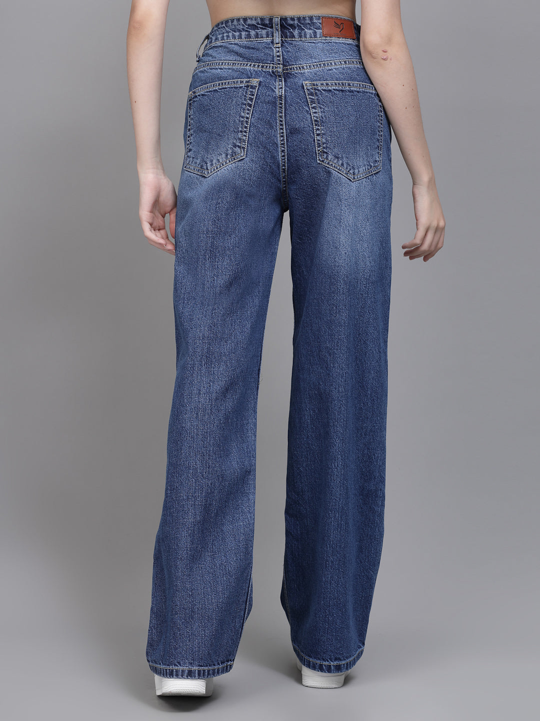 Women Baggy Fit Wide Leg Stretchable Blue Jeans