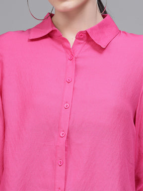 Women Hot Pink Collar Neck Regular Fit Shirt
