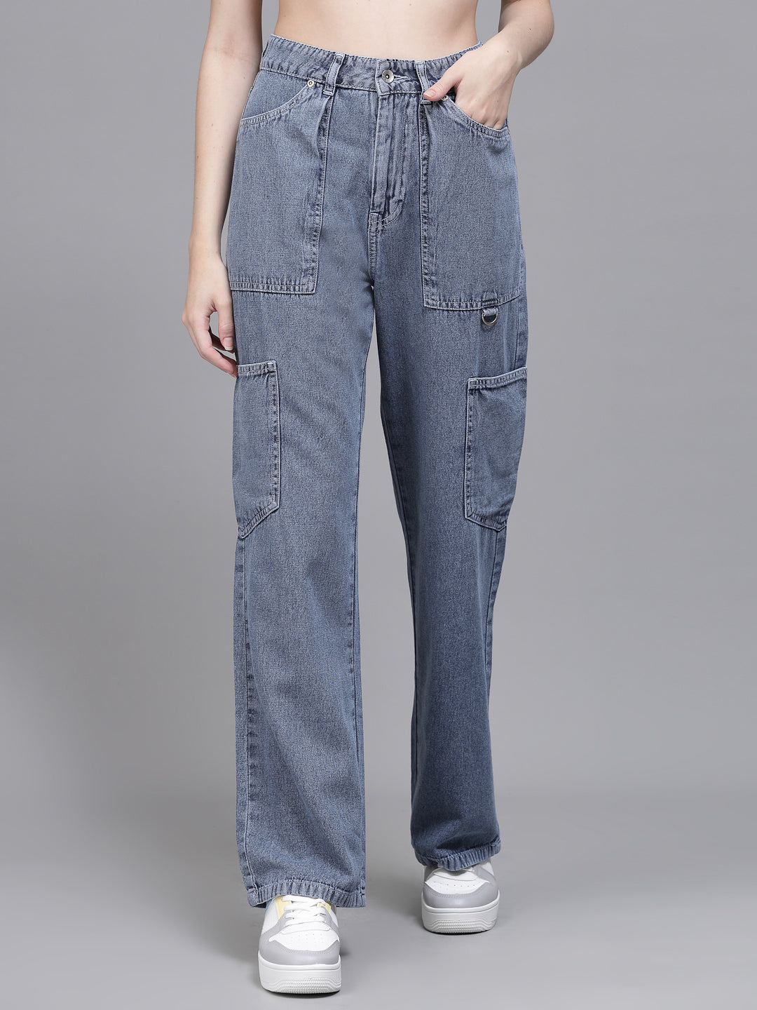 Women Baggy Fit Stretchable Blue Jeans - Global Republic