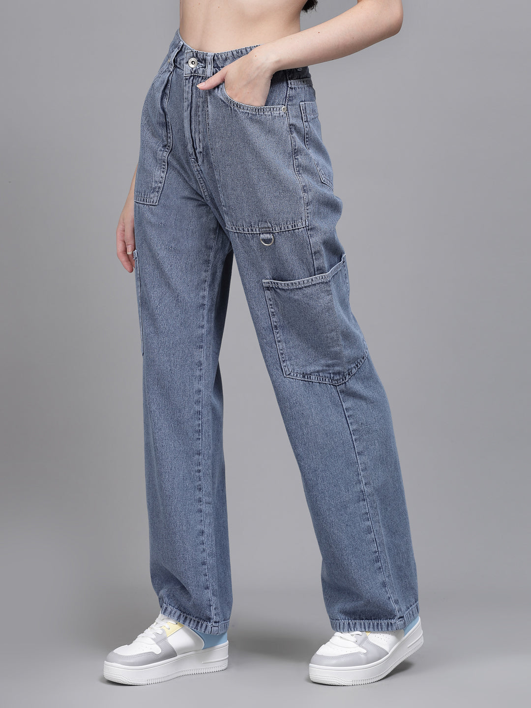 Women Baggy Fit Stretchable Blue Jeans - Global Republic
