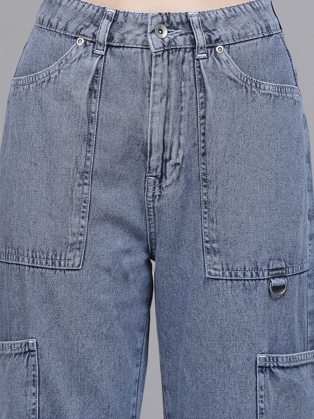 Women Baggy Fit Stretchable Blue Jeans - Global Republic