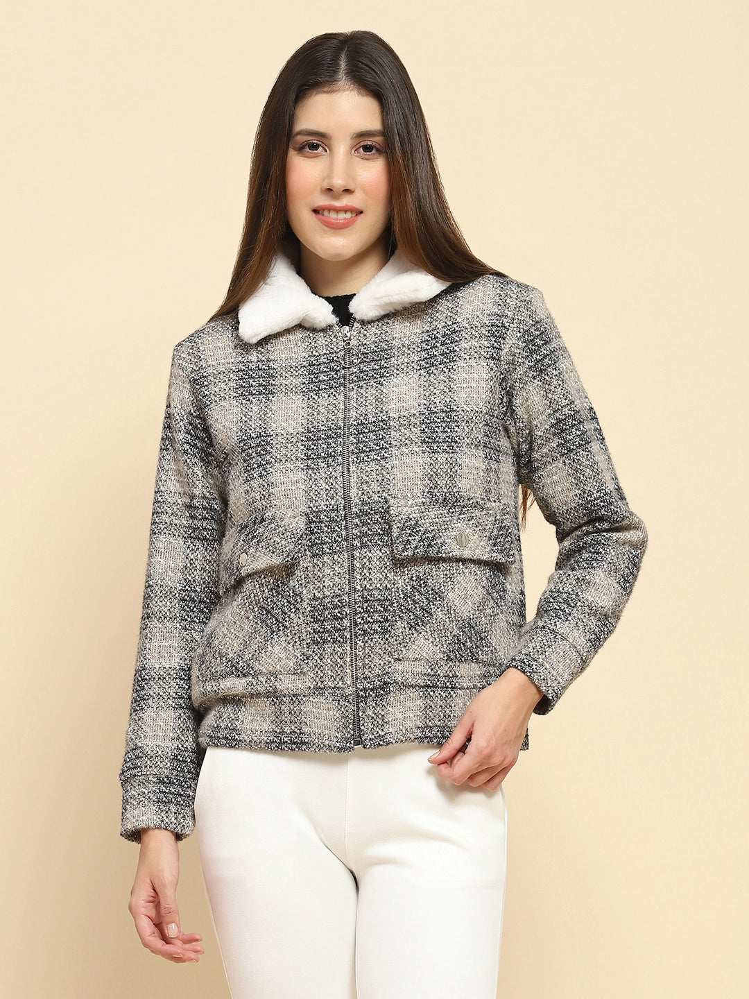 Black Poly Check Winter Shacket