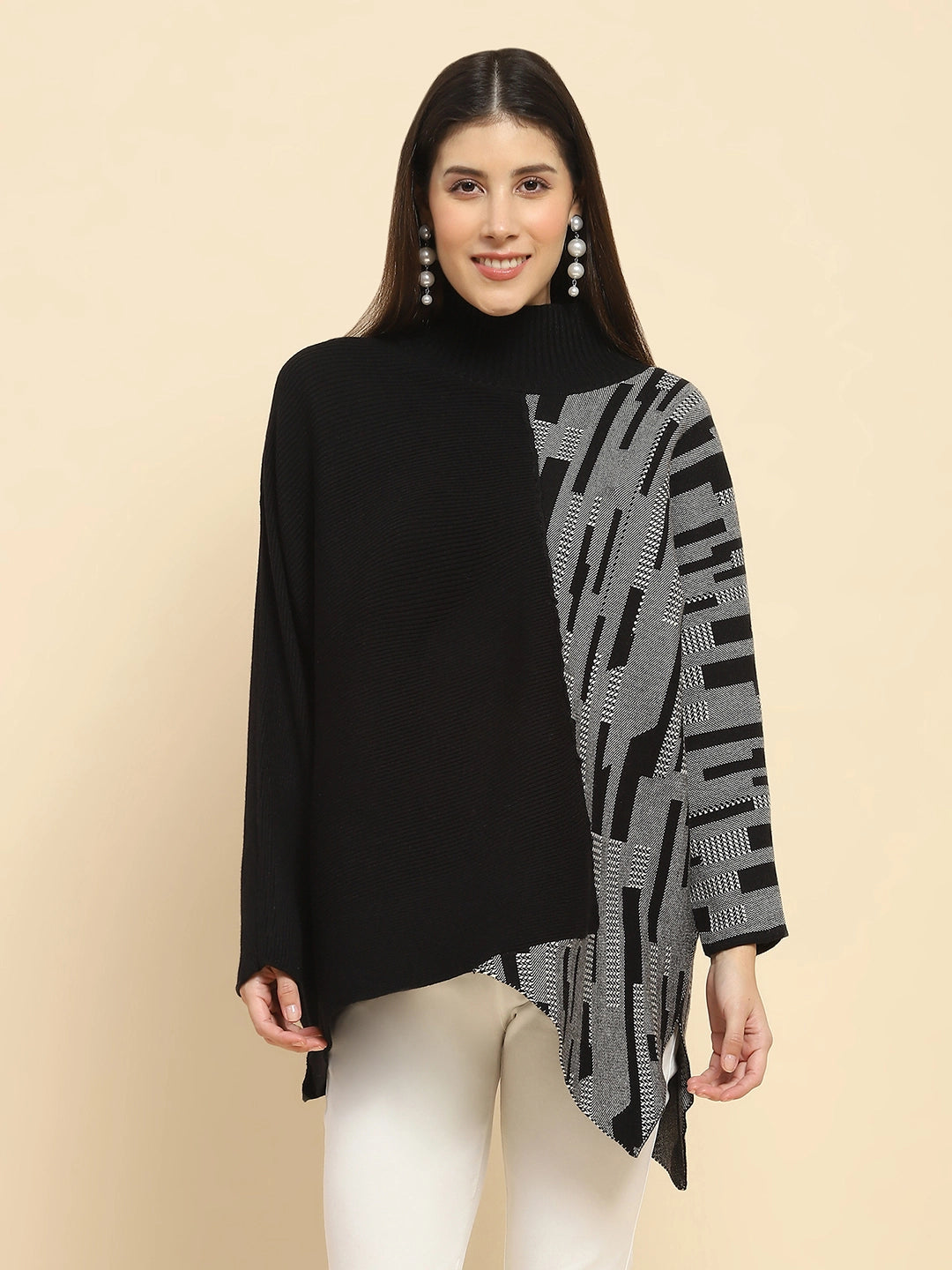 Black Wool Blend Loose Fit Pullover