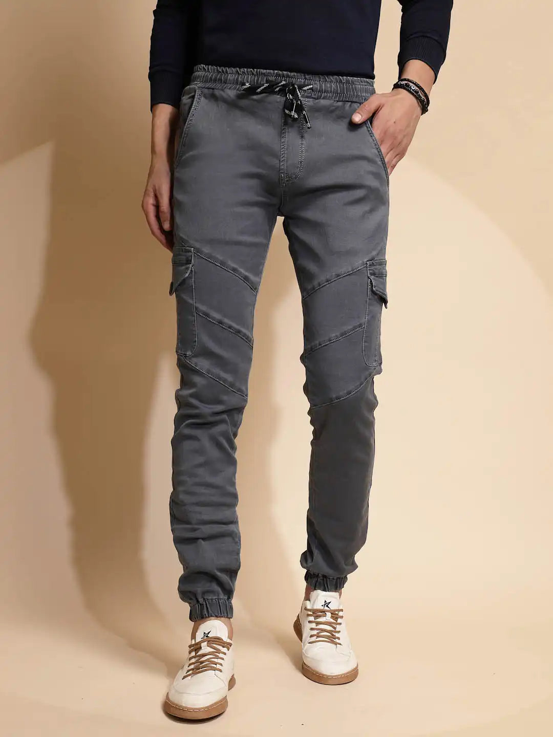 Grey Mid Rise Cotton Jogger