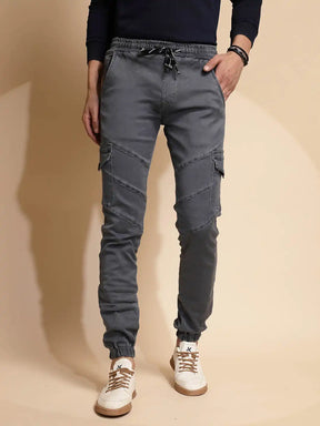 Grey Mid Rise Cotton Jogger