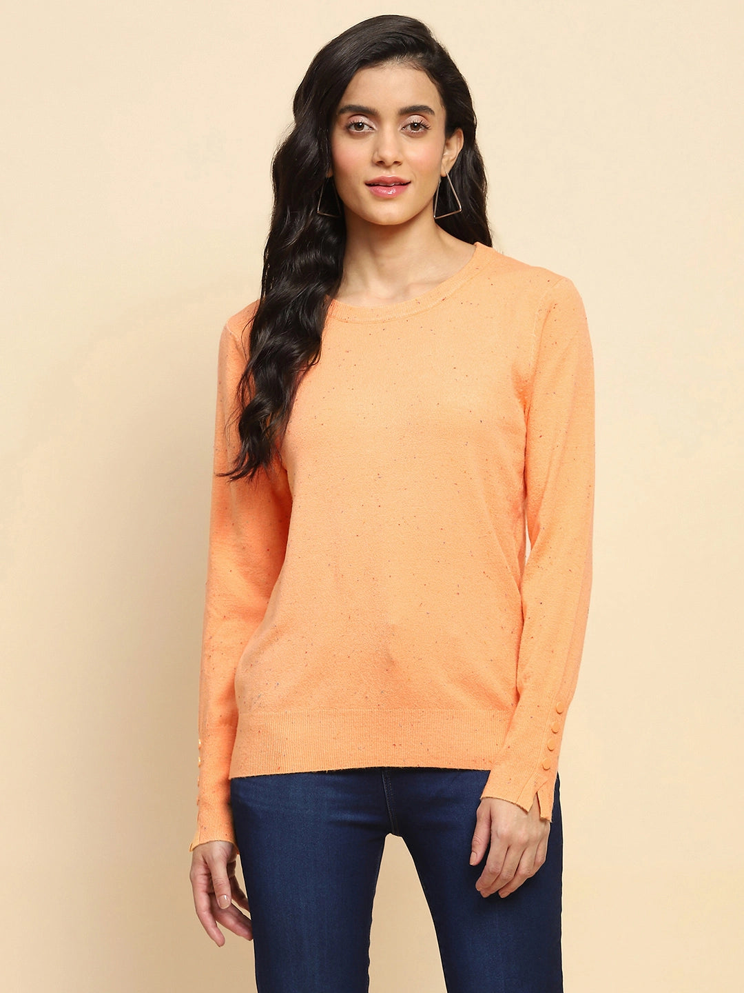 Orange Viscose Blend Pullover - Global Republic