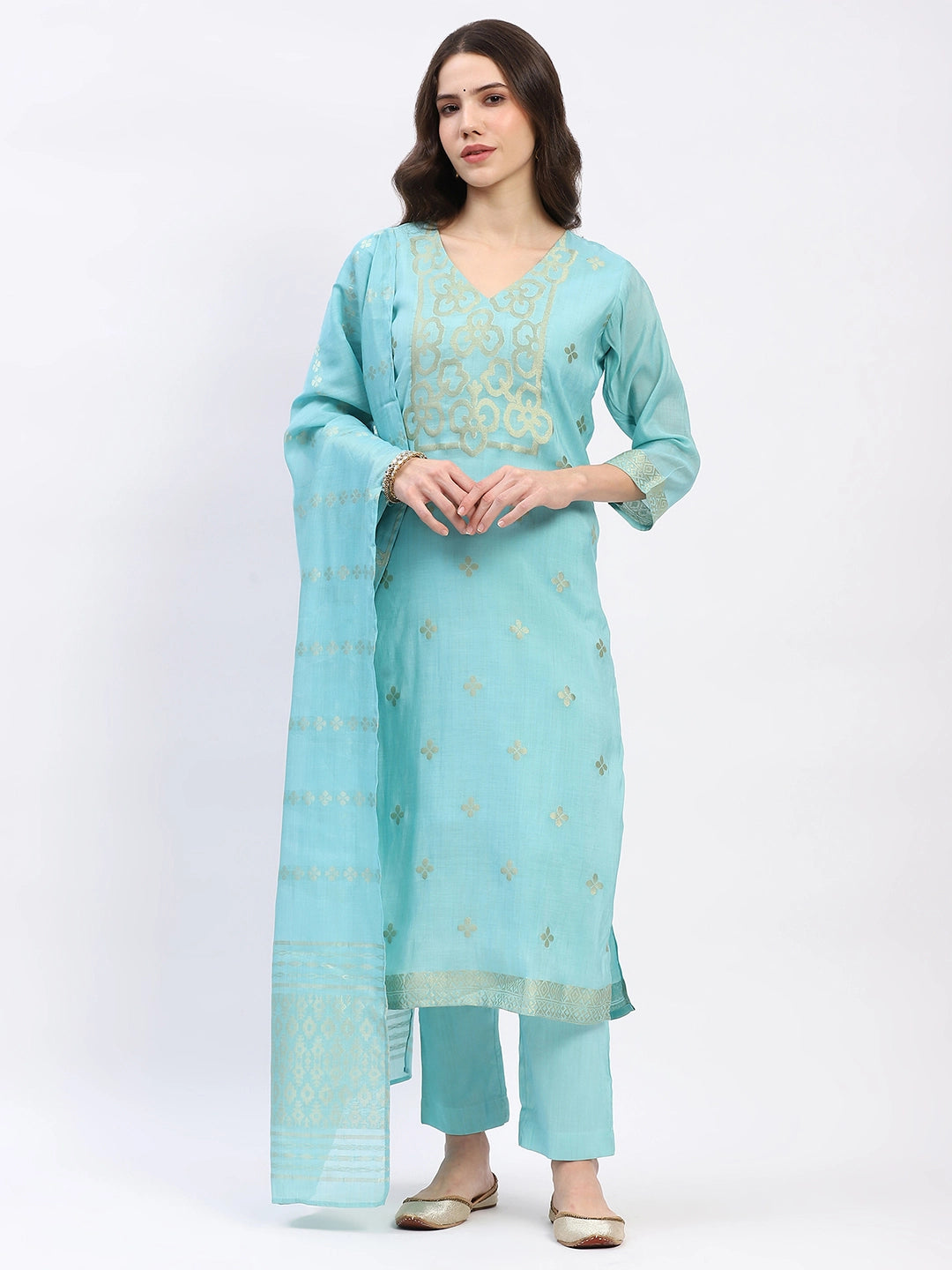 Ethnic Motif Chanderi Kurta Set - Global Republic