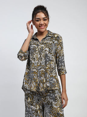 Olive Rayon Floral Nightsuit