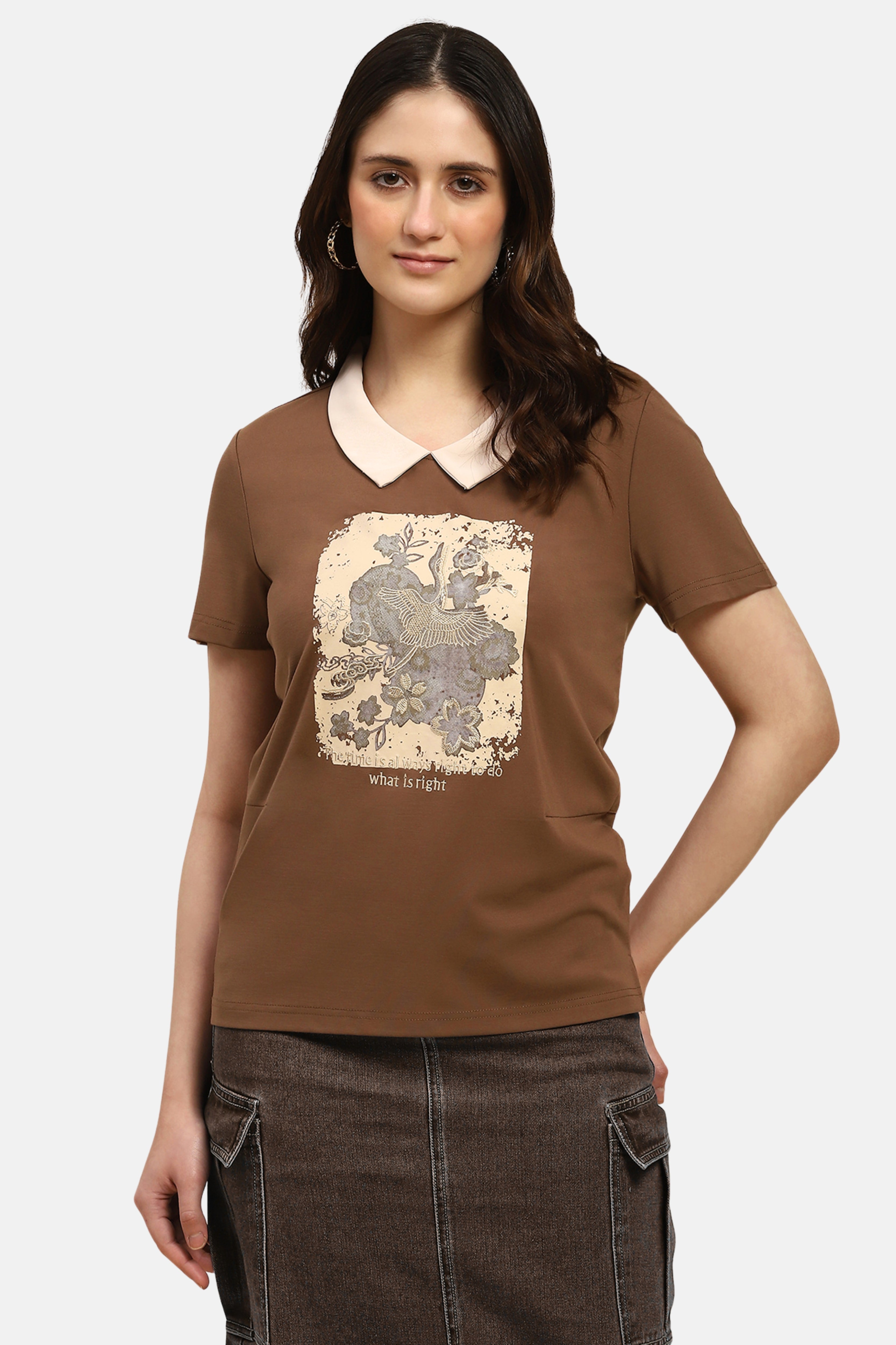 Brown Motivational Quote Viscose Top