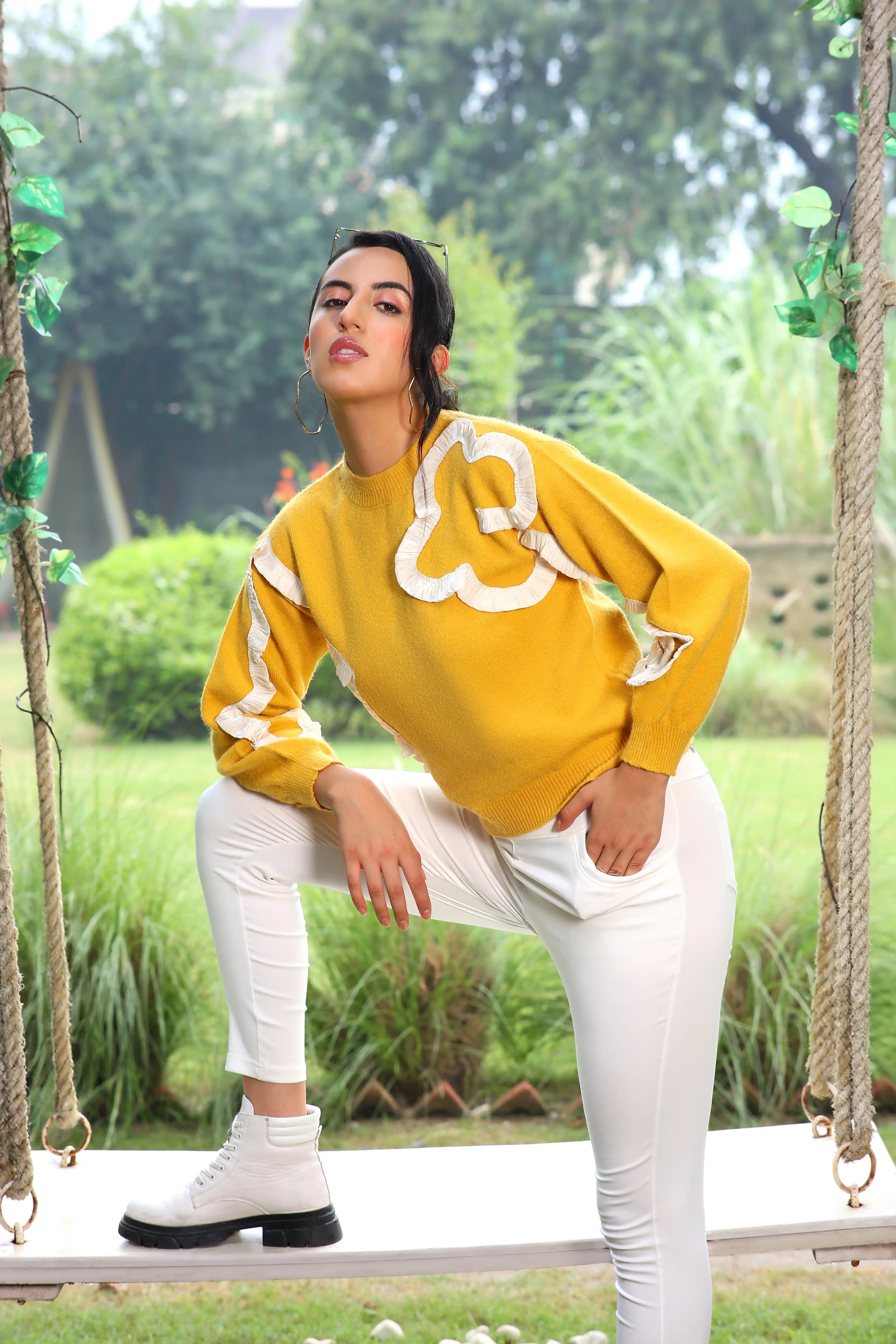 Ribbon Floral Embellished Pullover