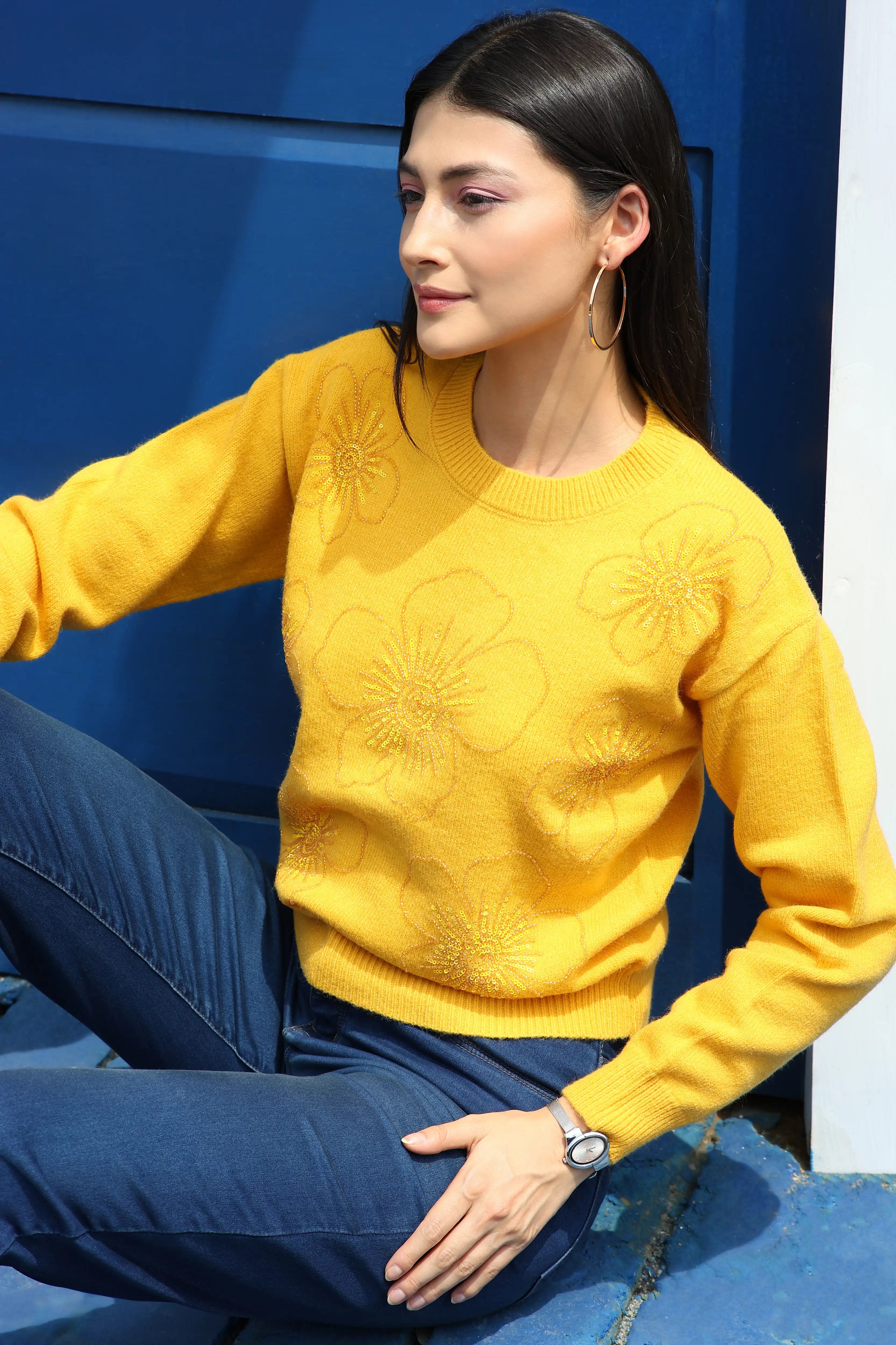 Floral Embellished Winter Pullover