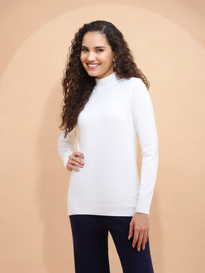 Ecru Turtle Neck Slim Skivvy Pullover