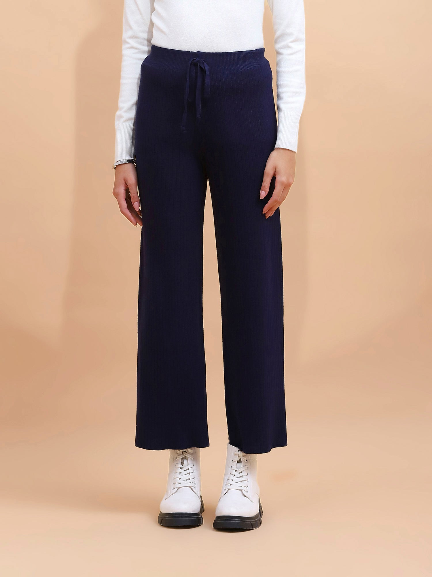Navy Blue Viscose Blend Solid Lower - Global Republic
