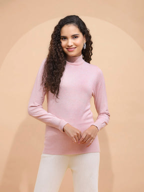 Pink Silver Turtle Neck Skivvy Top