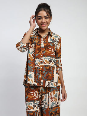 Brown Rayon Digital Print Nightsuit