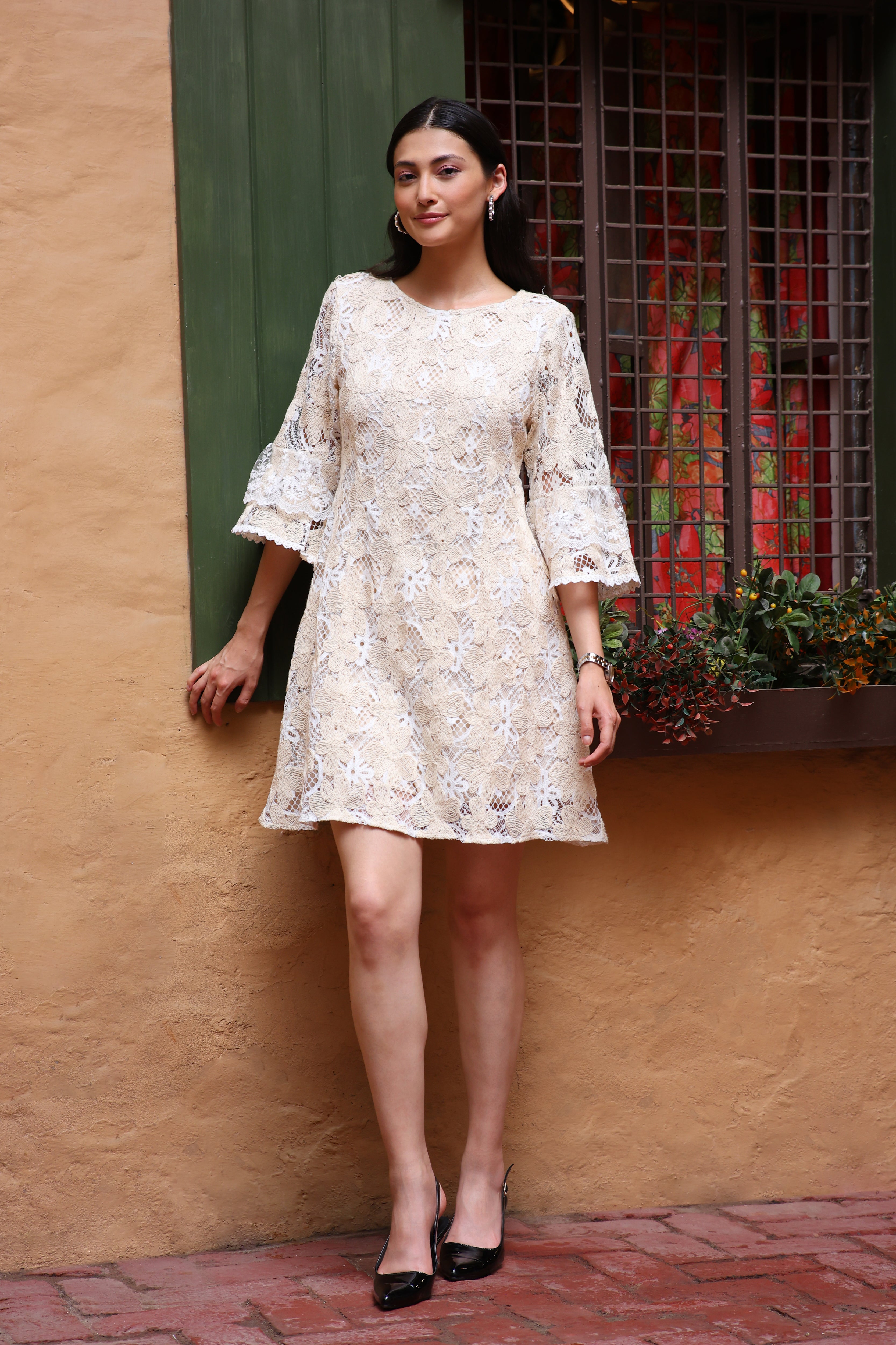 Floral Embroidered A-Line Dress