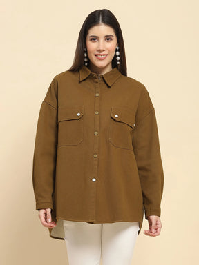 Brown Oversized Fleece Winter Shacket