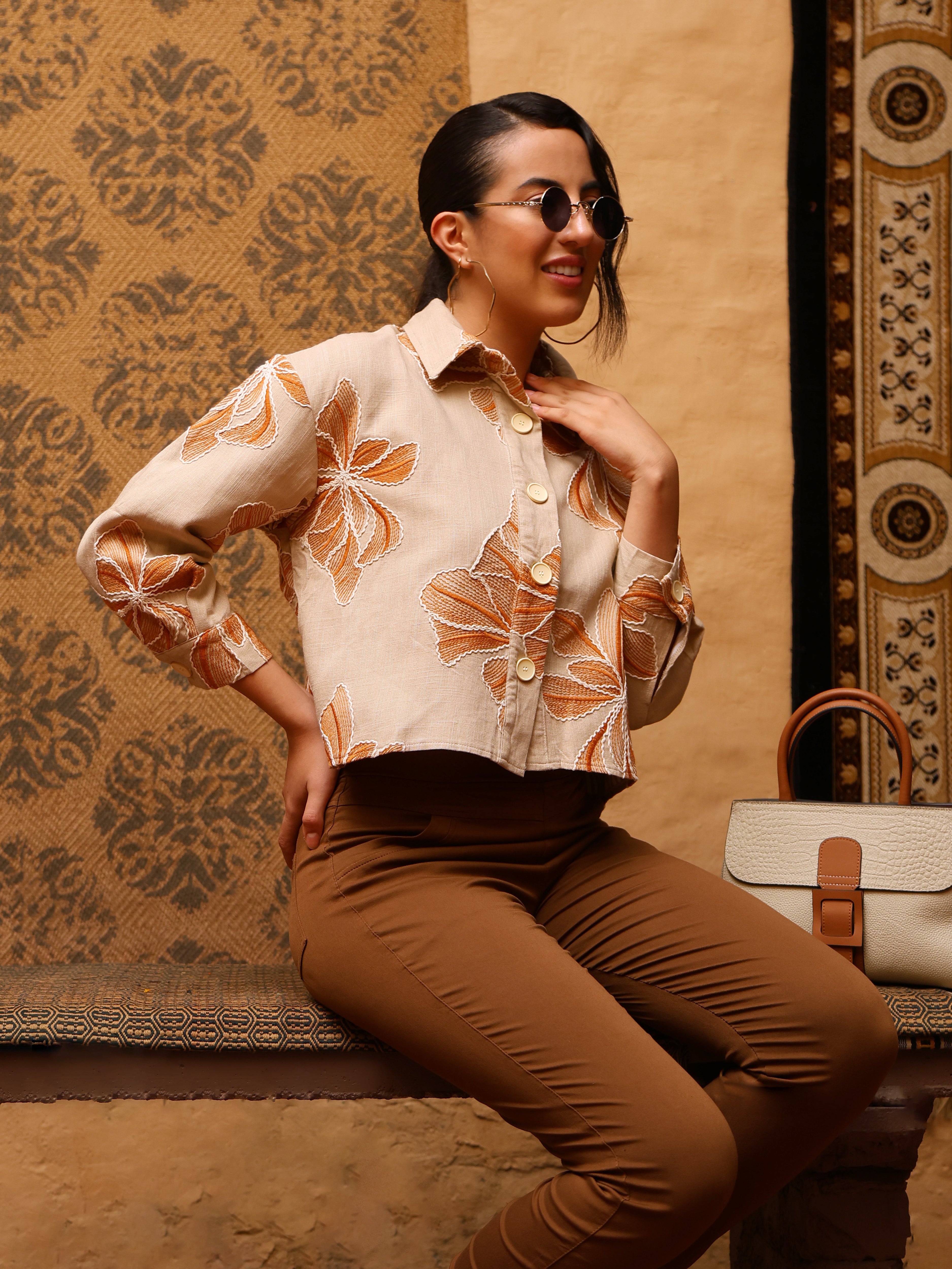 Oversized Floral Embroidered Shacket