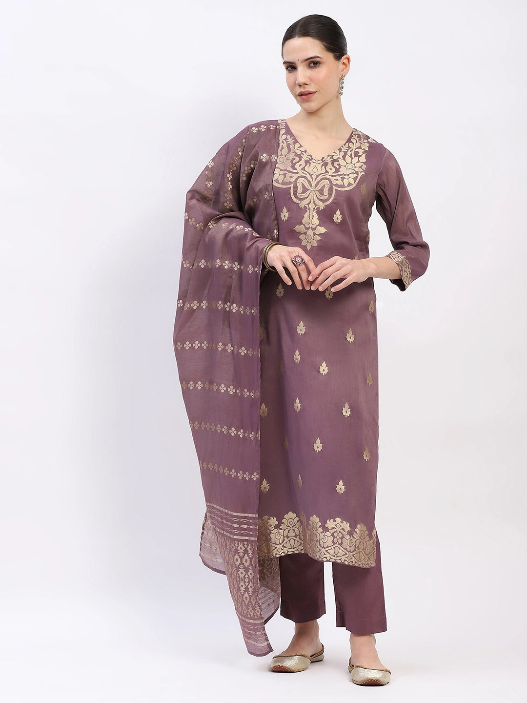 Festive Chanderi Ethnic Suit Set - Global Republic