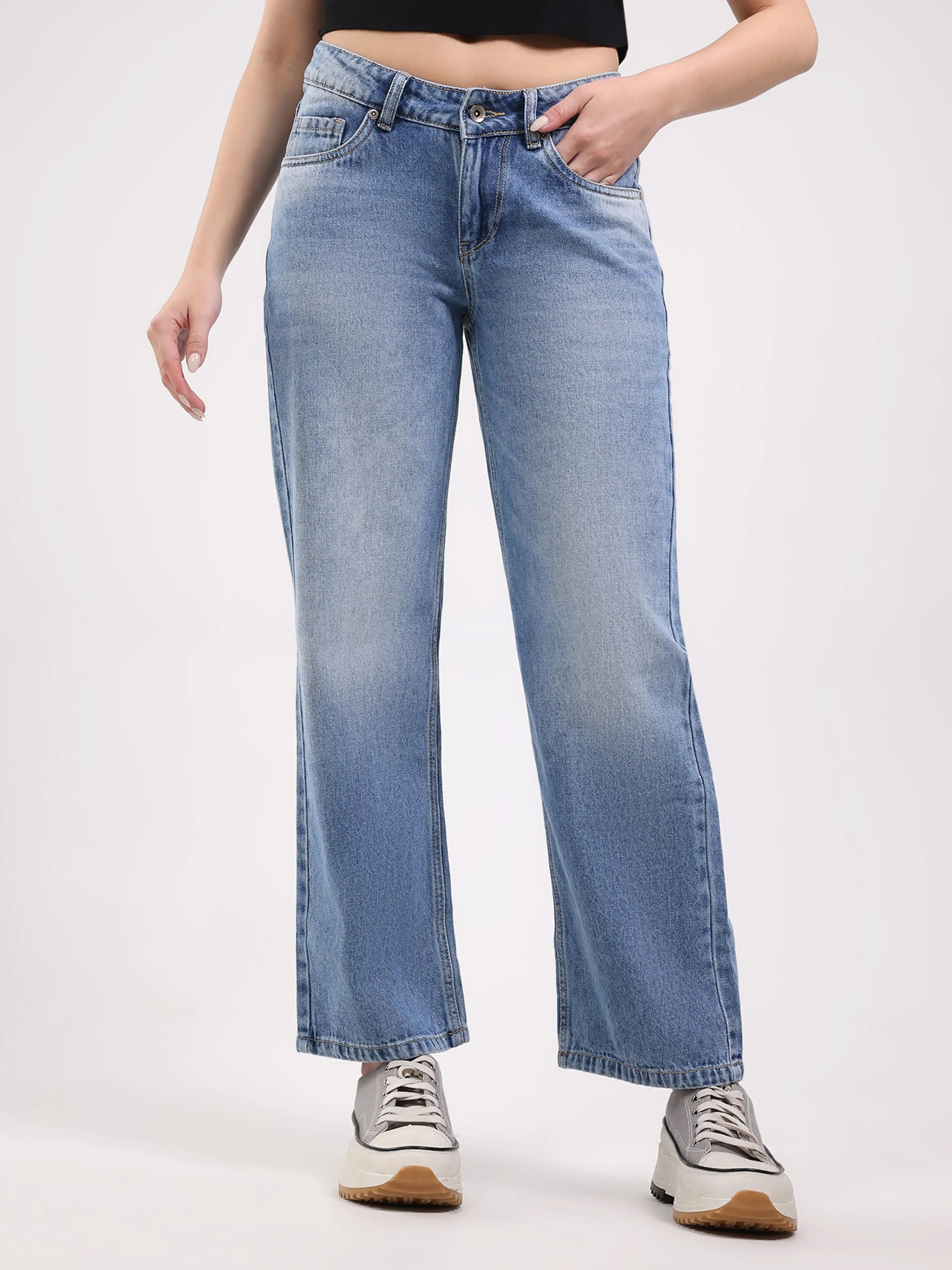 Light Blue Straight Leg Jeans