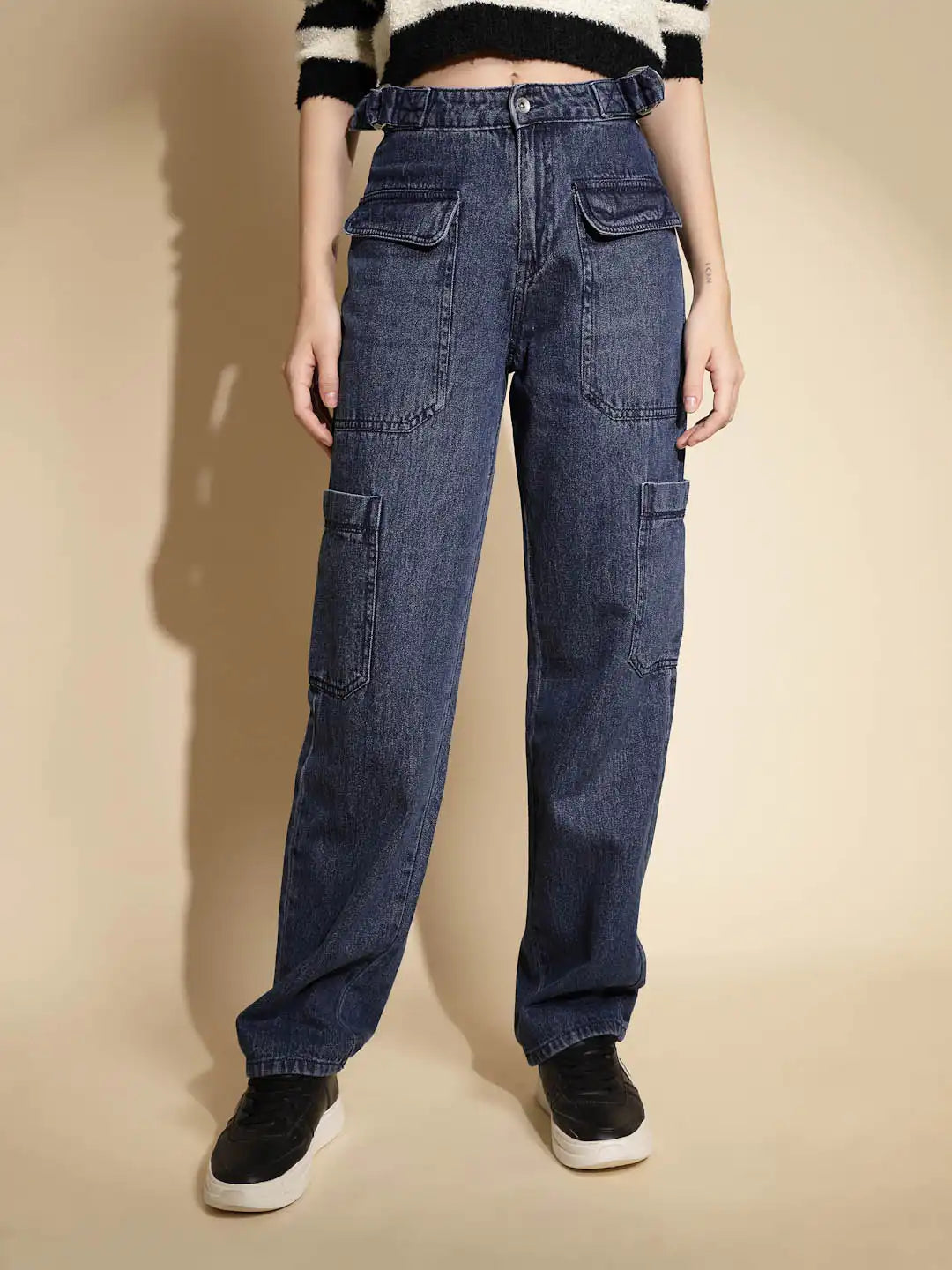 Blue Solid Relaxed fit High Rise jeans