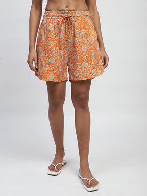 Orange Rayon Floral Nightsuit