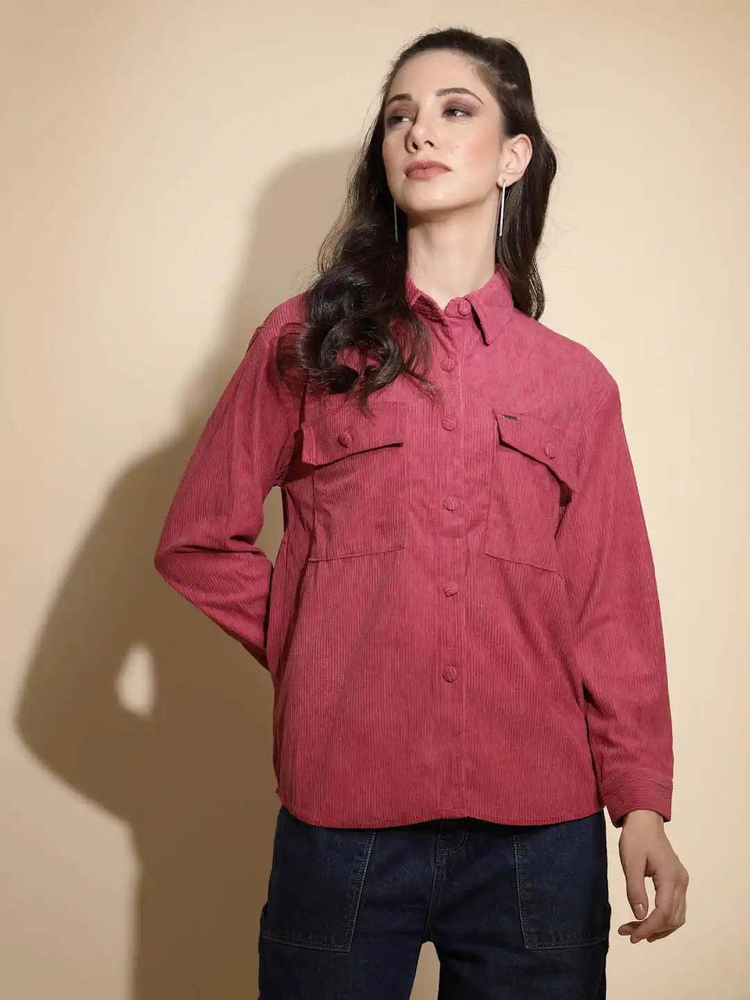 Maroon Solid Full Sleeve Collared Neck Cotton Shirt