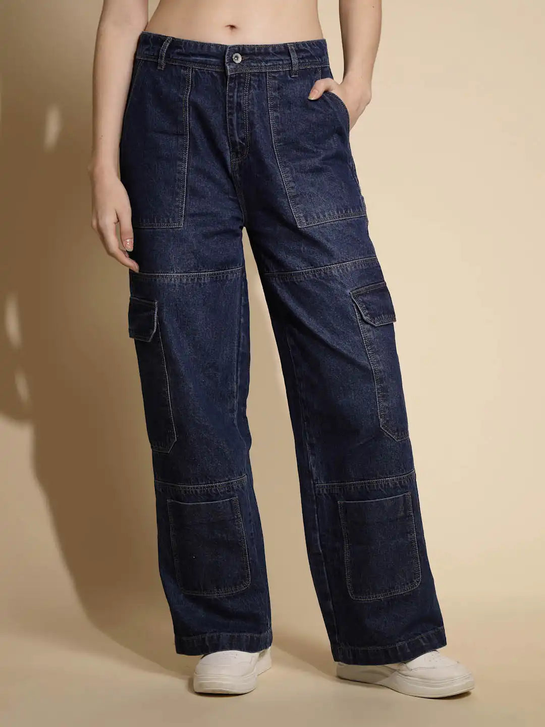 Blue Solid Boyfriend Fit Mid Rise jeans