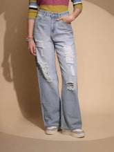 Regular Fit Denim Mid Rise Blue Distressed Jeans
