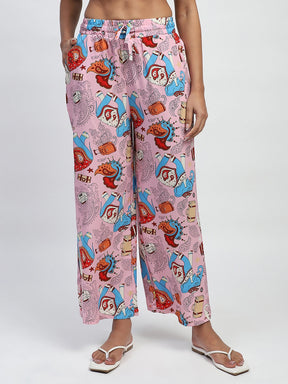 Pink Rayon Graphic Print Nightsuit