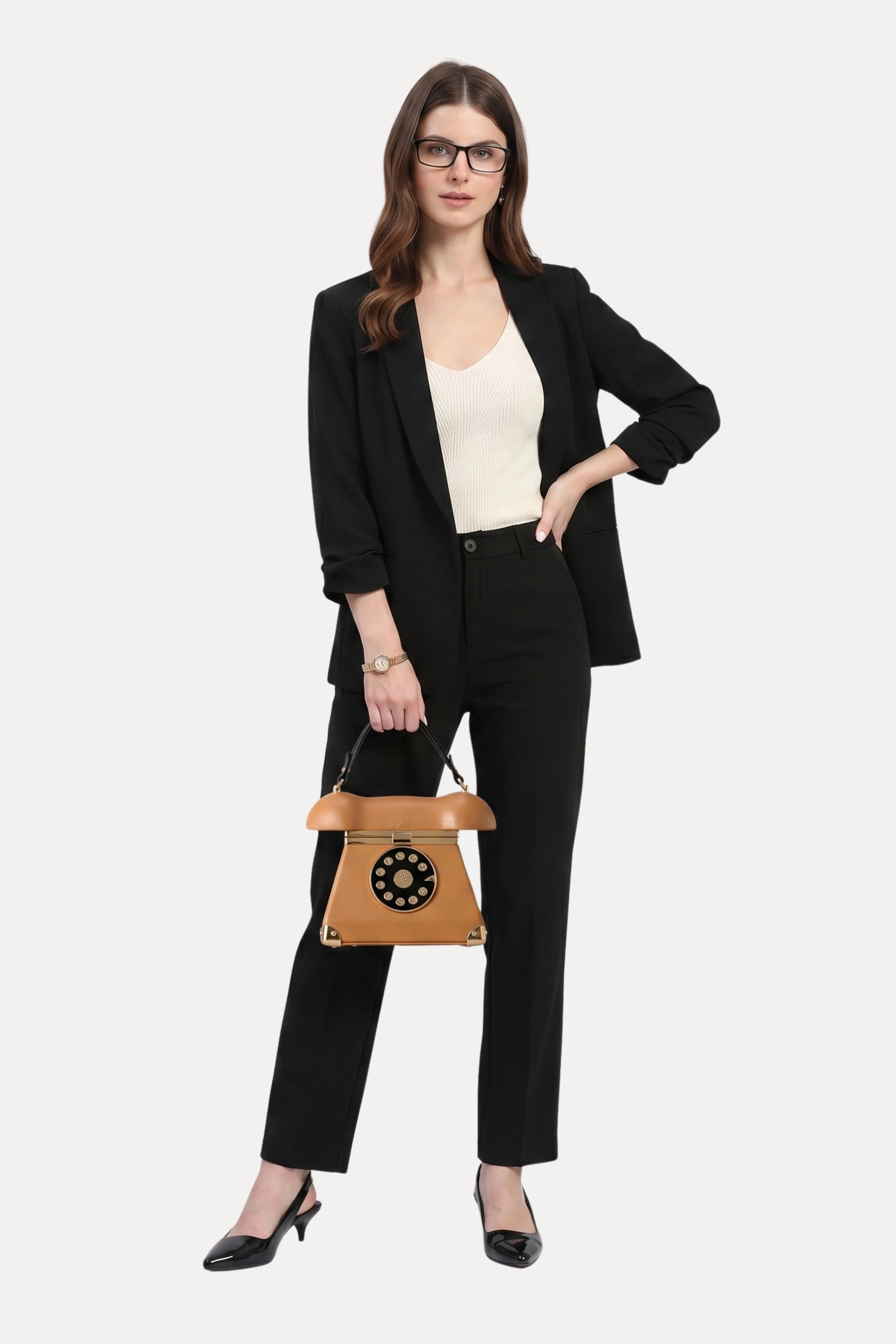 Brown Retro Telephone PU Handbag