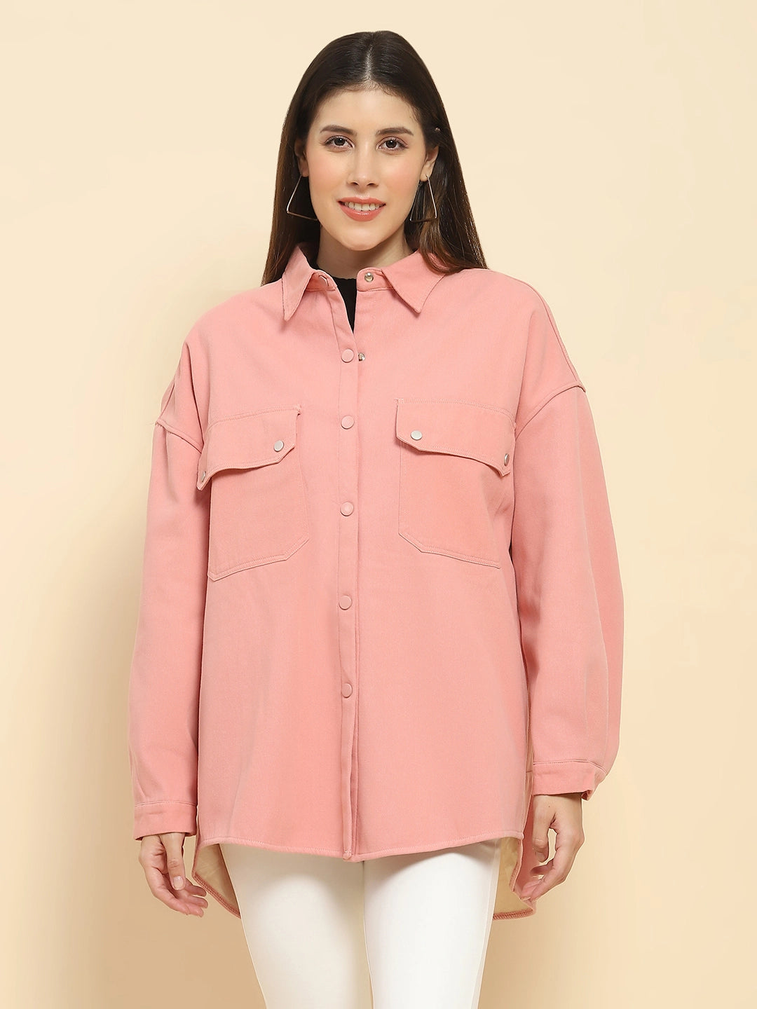 Pink Oversized Fleece Winter Shacket - Global Republic