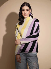 Multicolor Striped Full Sleeve Turtle Neck Knitted Pullover