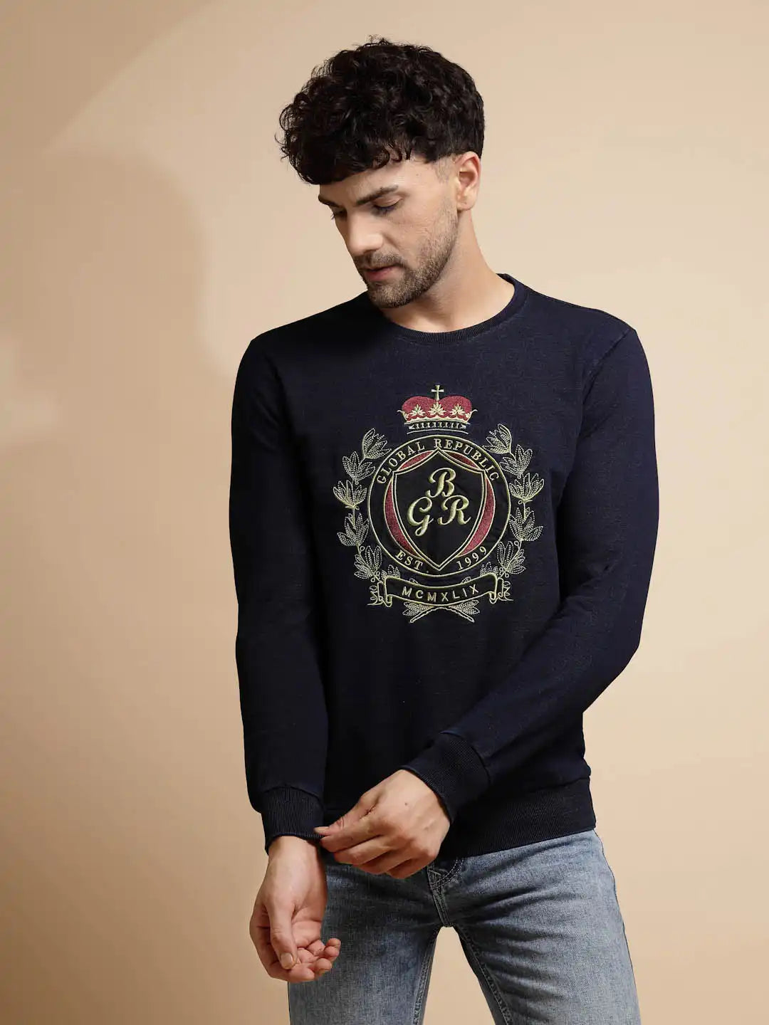 Dark Blue Solid Full Sleeve Hosiery Sweatshirt