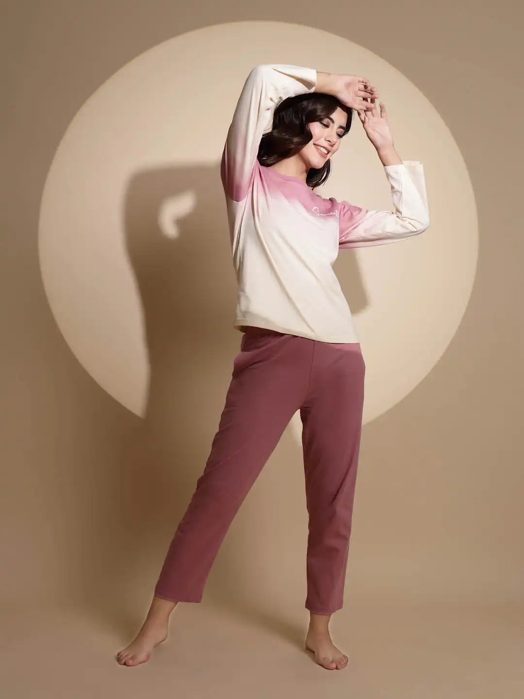 Maroon Hosiery Solid Top & Pyjama Night Suit Set - Global Republic
