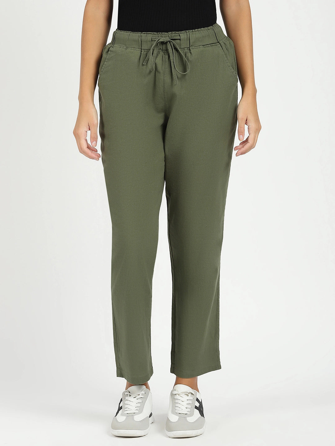 Olive Regular Fit Cotton Lower