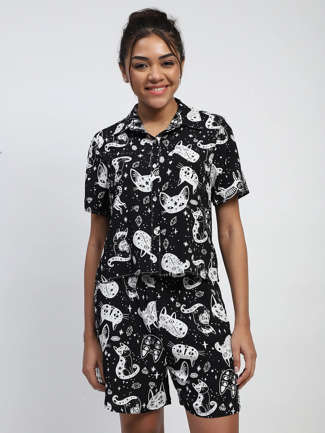 Black Rayon Abstract Print Nightsuit