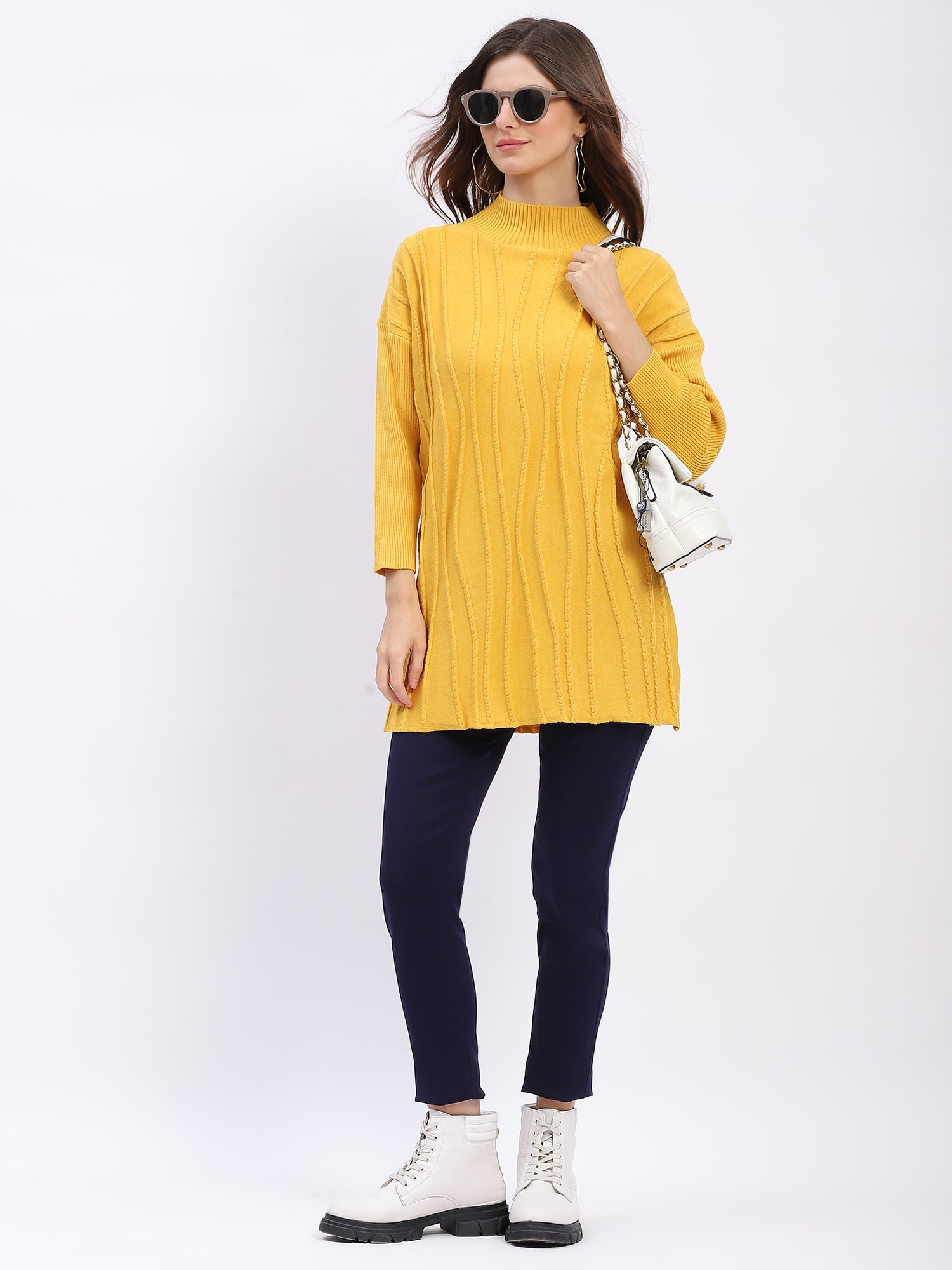 Textured High Neck Tunic Pullover - Global Republic