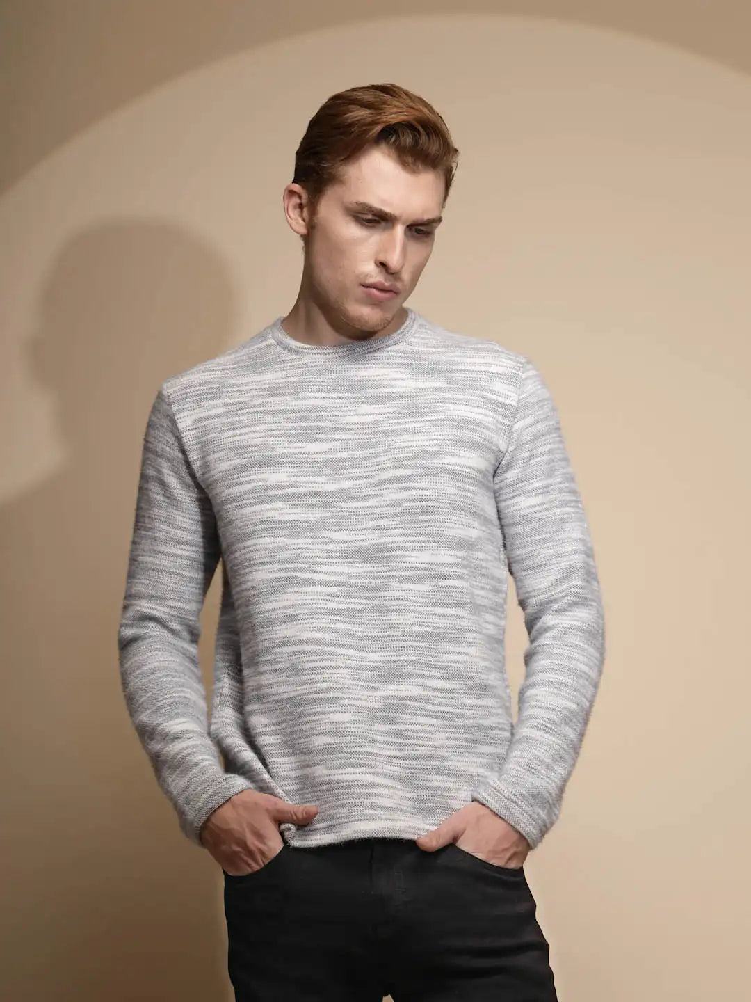 Grey Abstract Print Full Sleeve Round Neck Acrylic Sweatshirt