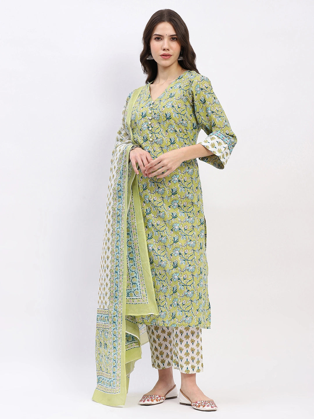 Floral Printed Cotton Kurta Set - Global Republic
