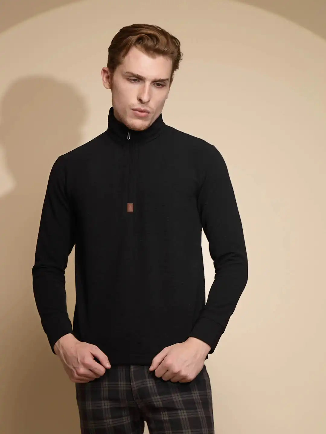 Solid Black Full Sleeve Turtle Neck Regular fit Sweatshirt